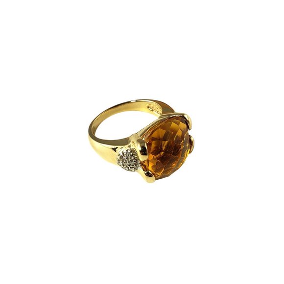 Vintage 14K Yellow Gold Citrine & Diamond Ring Size 8 JAGi Certified #13902 - Picture 7 of 16